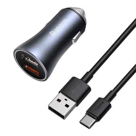 Încărcător auto Baseus Golden Contactor Pro 40W cu două porturi USB și cablu USB la USB C 1m - EVOMAR - Gadgeturi pentru tine.