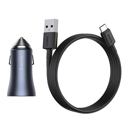 Încărcător auto Baseus Golden Contactor Pro 40W cu două porturi USB și cablu USB la USB C 1m - EVOMAR - Gadgeturi pentru tine.